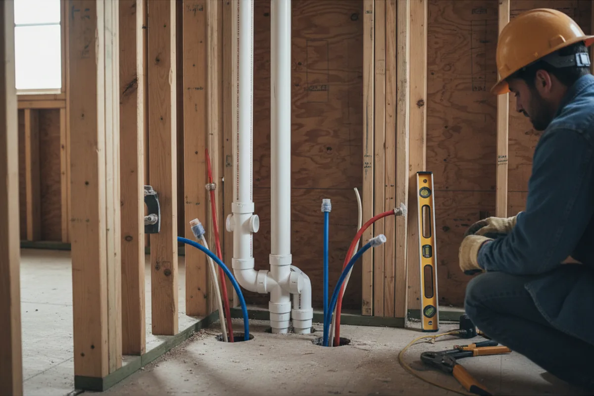 Drain and supply rough-in during Leak Detection in Hamlin